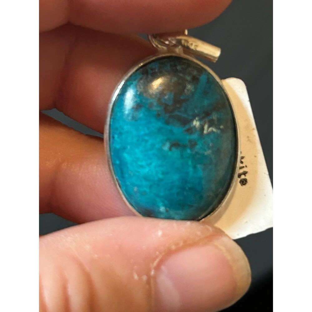 925 Sterling Silver Oval Shattuckite Pendant - Picture 2 of 12